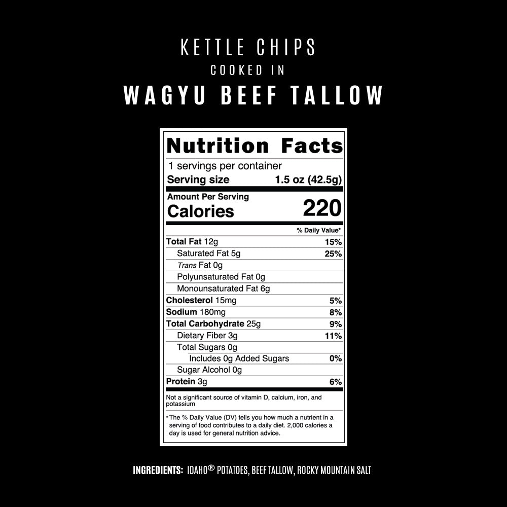 Wagyu Beef Tallow Kettle Chips 1.5 oz Bags - 12 Pack